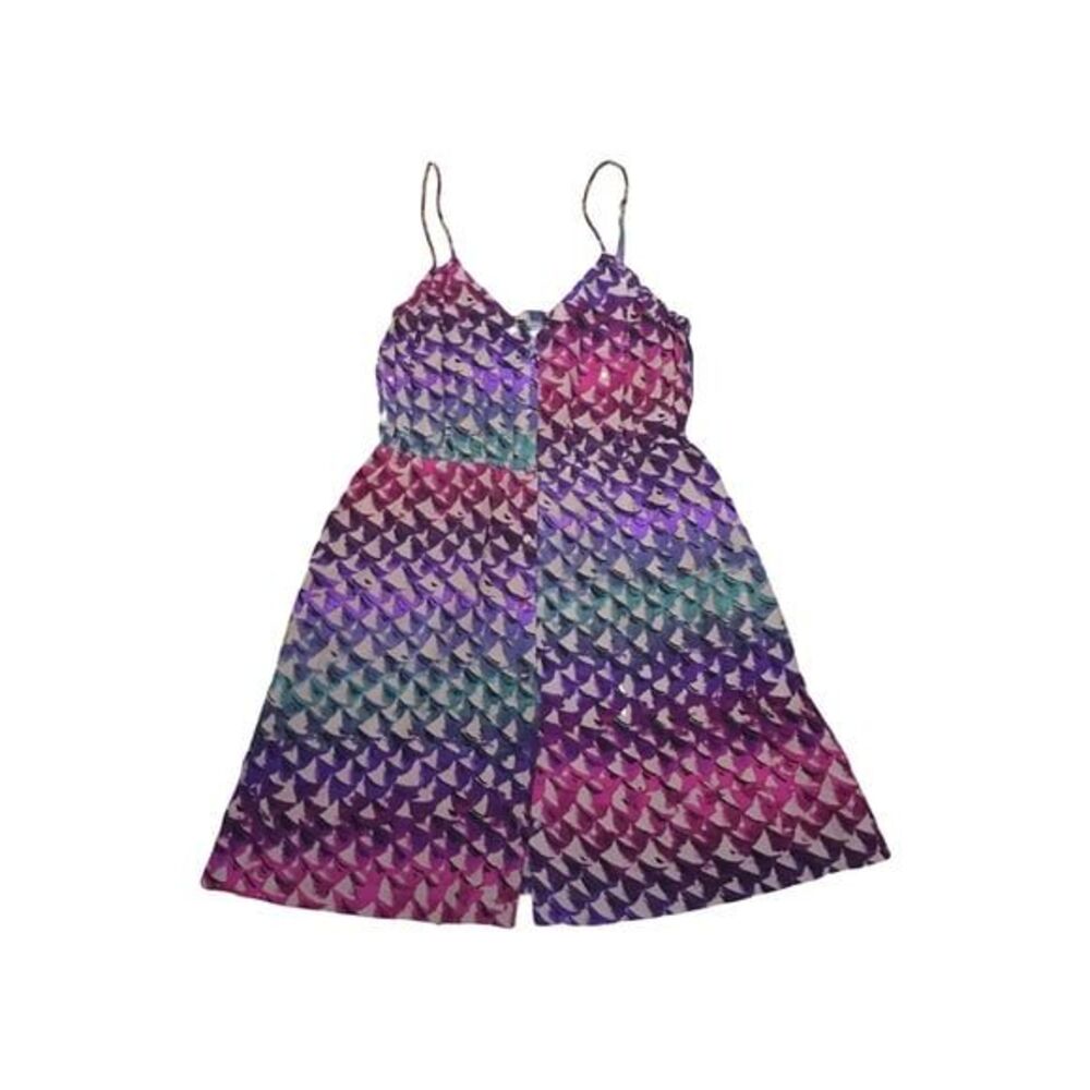 Ecote MEDIUM 100% Silk Geometric multicolor ruffle buttons 2 pockets soft light
